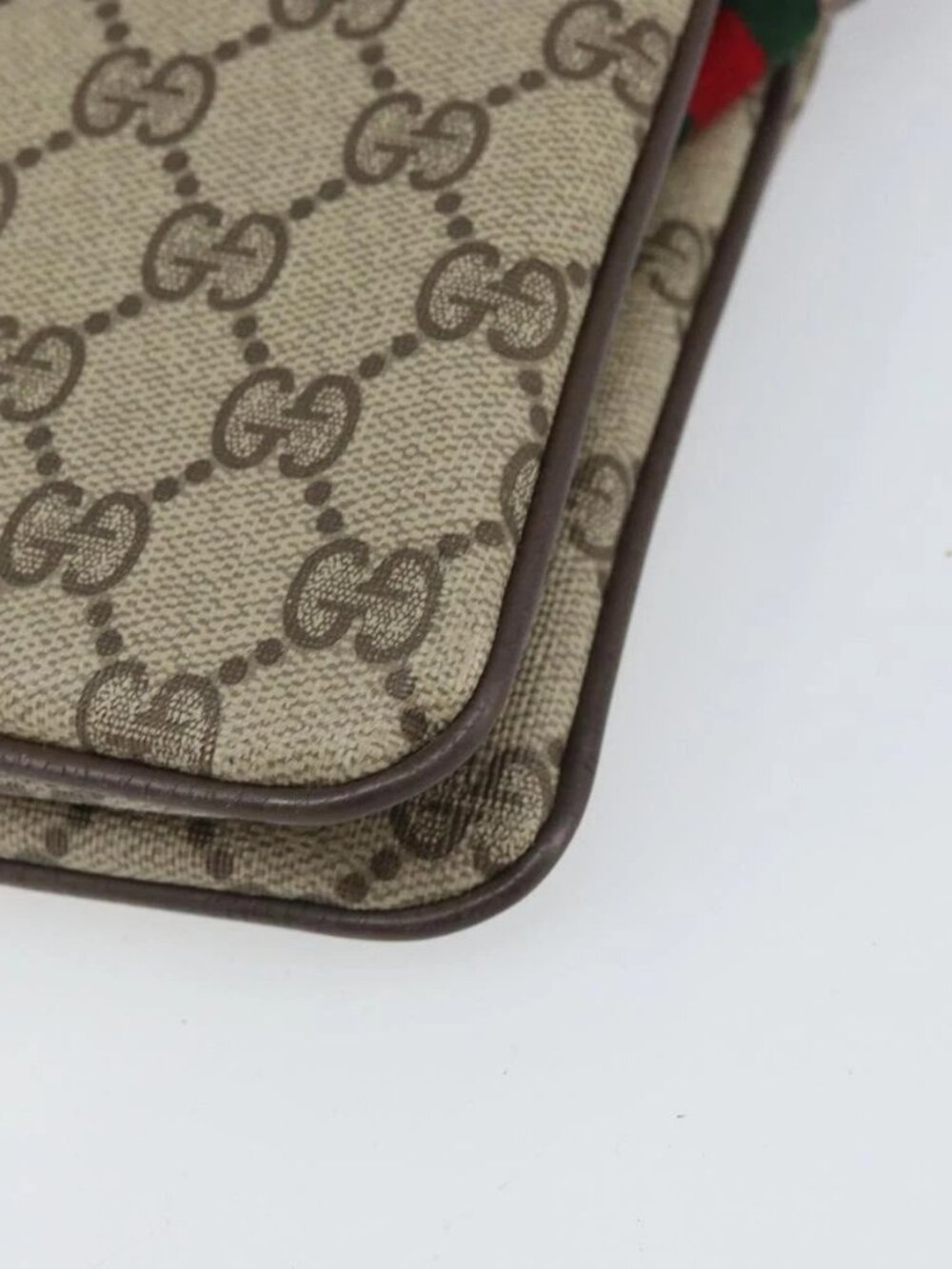 GUCCI GG Supreme Web Sherry Line Bag PVC Beige Gold 96 02 035 Auth 170489 - Picture 4 of 16